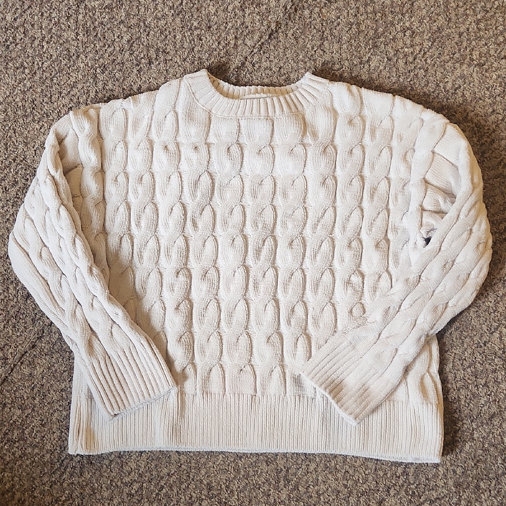 Rachel Zoe Cream Cable-Front Crewneck Sweater Size XL